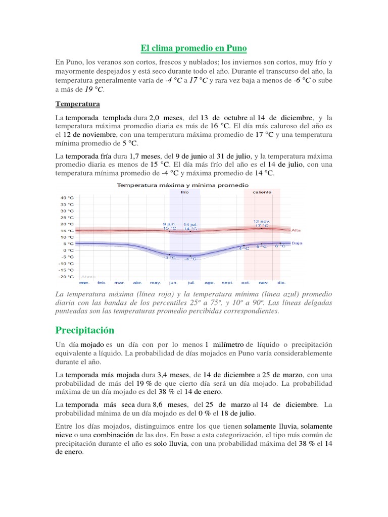 Clima promedio y temperaturas en Puno | PDF | Lluvia | Herida