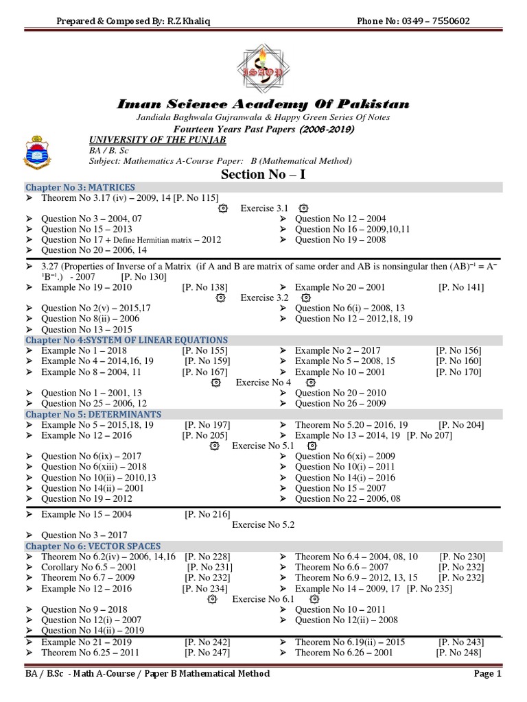 Past Papers . | Download Free PDF | Matrix (Mathematics) | Functional ...
