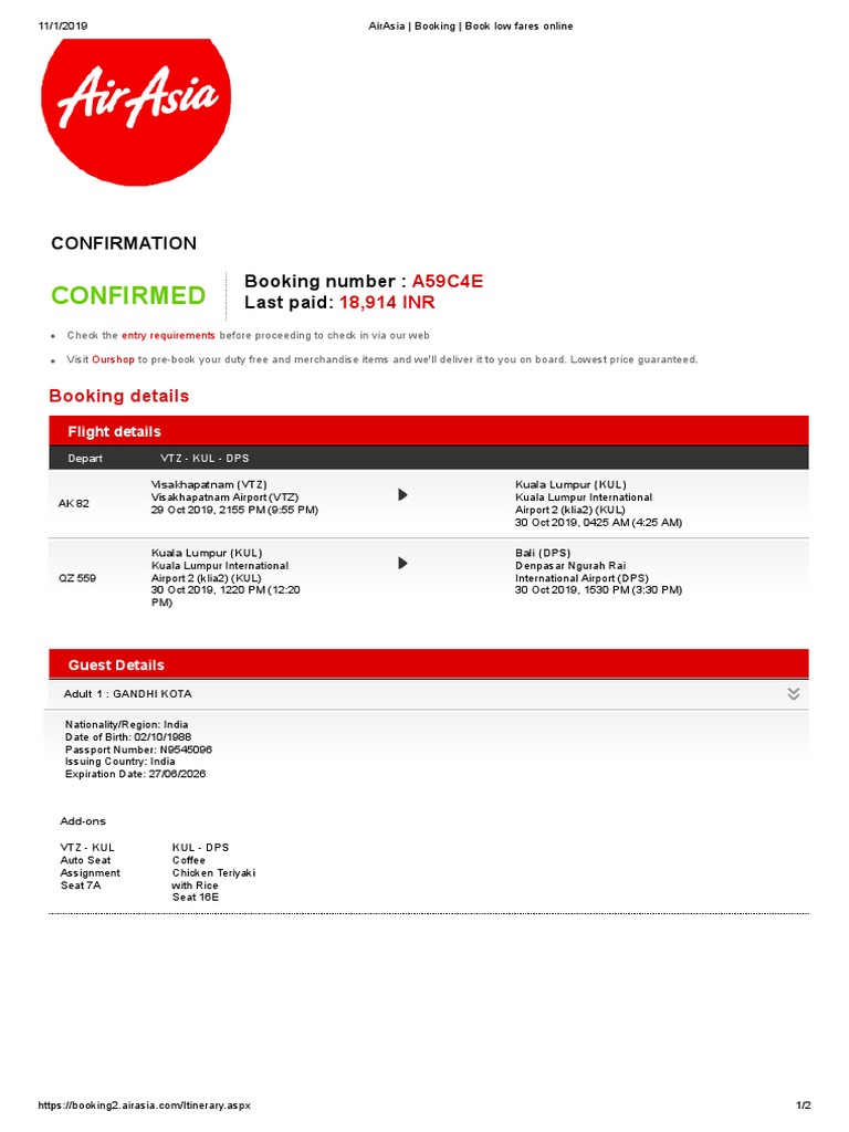 Airasia Booking Bali Pdf Aviation Business