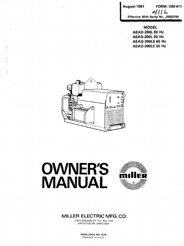 Miller AEAD-200 Owners Manual Form O411L - MIL (Aug 1981) | PDF | Welding |  Construction