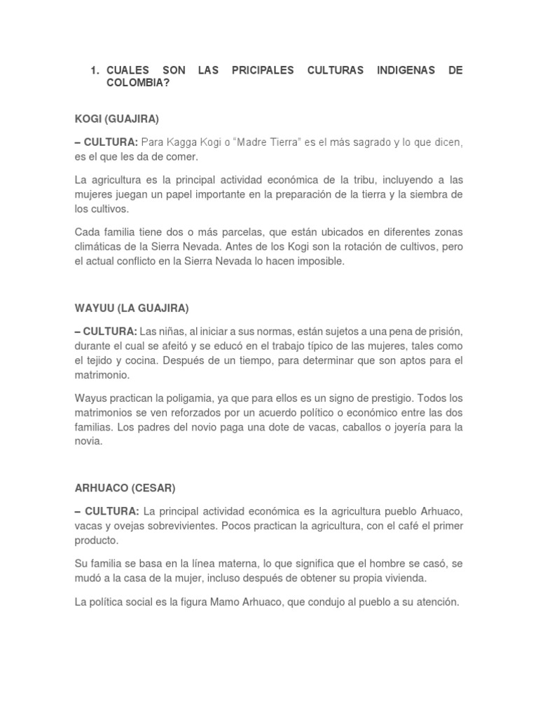 Principales Culturas Indígenas de Colombia | PDF | Ciencias sociales