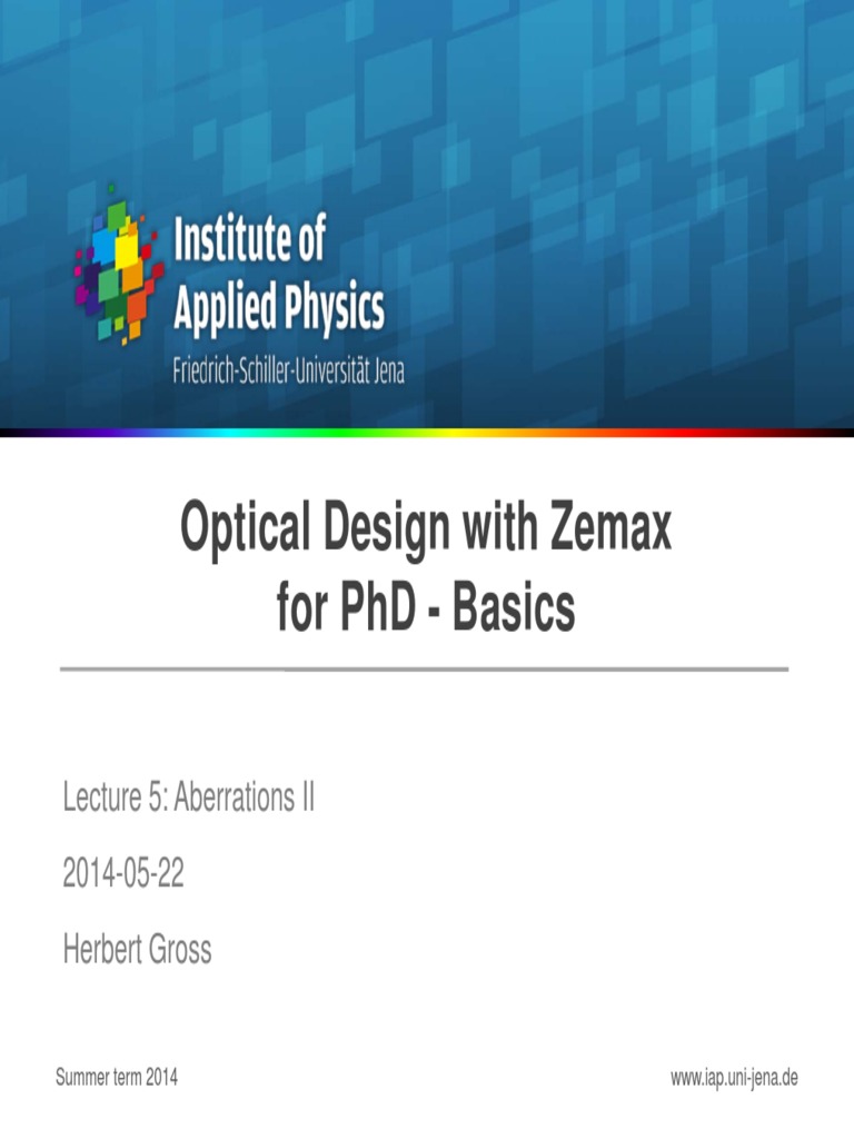 ODZ PHD Optical Design With Zemax PHD Basics 5 Aberrations II PDF PDF Optical Resolution