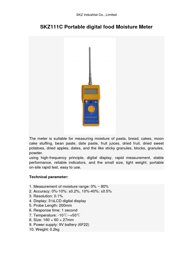 Skz111c Portable Digital Food Moisture Meter Pdf