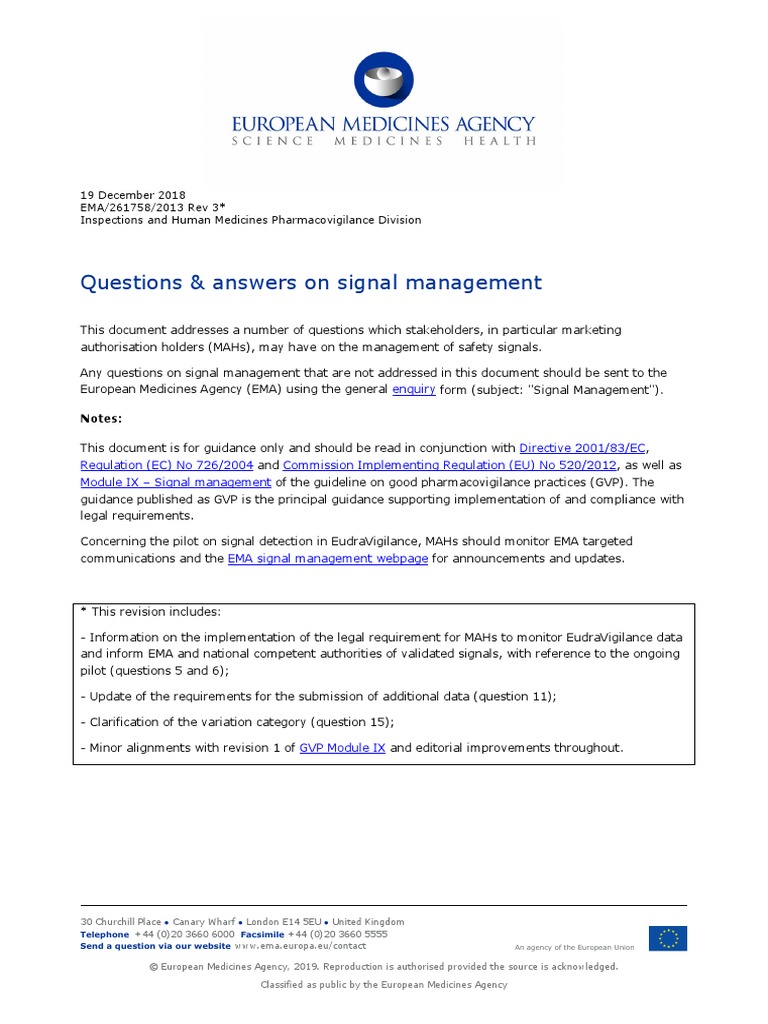 Questions Answers Signal Management en PDF PDF Pharmacovigilance Adverse Effect