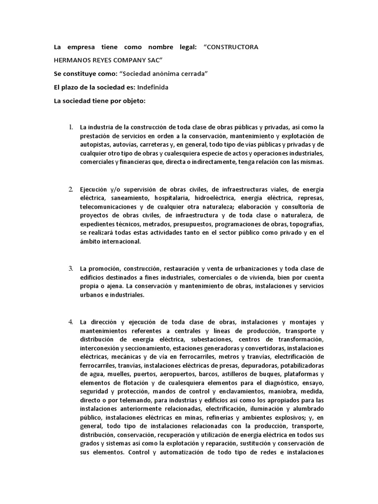 Objeto Social de Una Constructora | PDF | Transporte | Red eléctrica