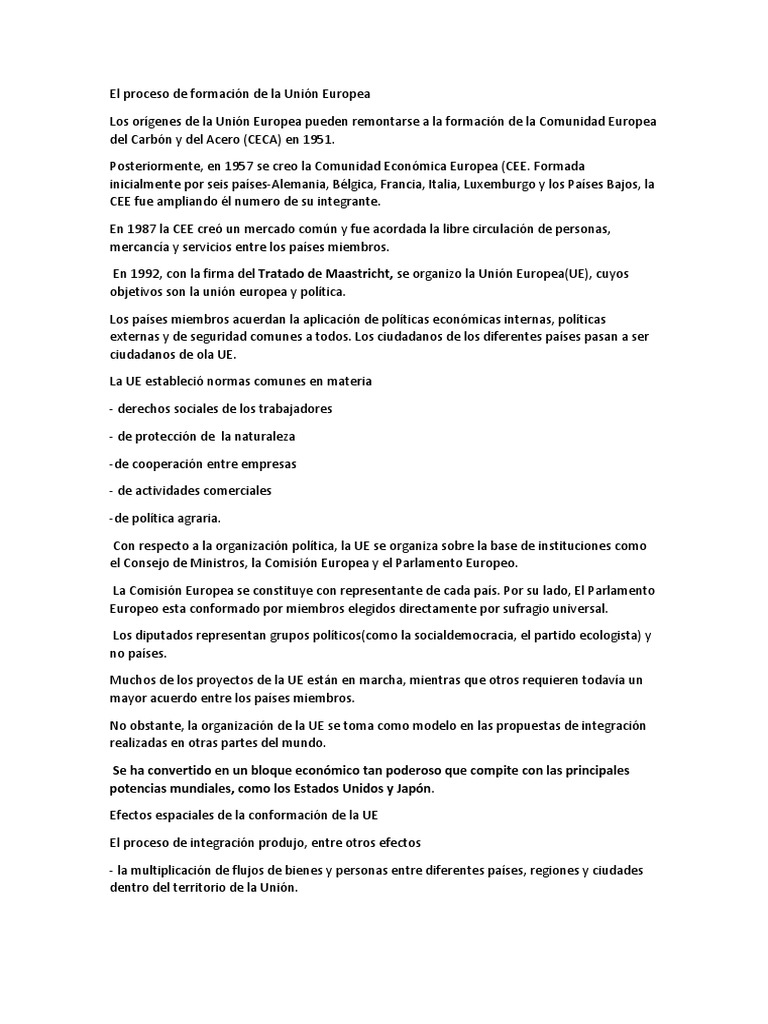 El Proceso de Formación de La Unión Europea | PDF | Comunidad Económica ...
