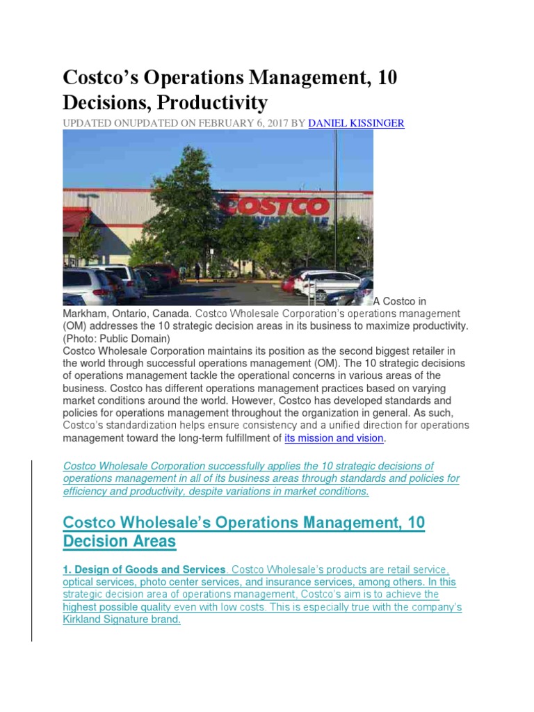 Costco's Operations Management Overview | PDF | Costco | Strategic ...