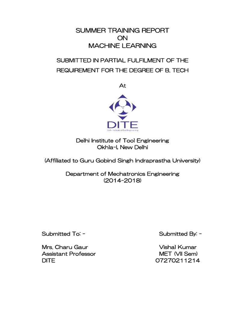 Summer Training Report on Machine Learning | PDF | Machine Learning ...