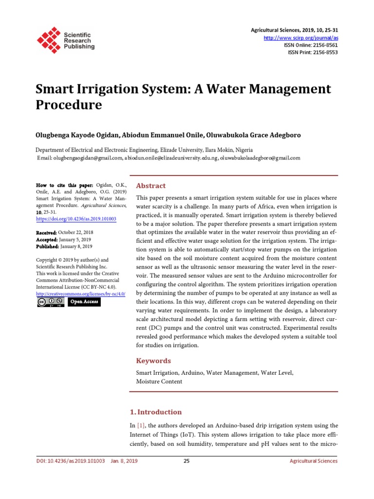 Smart Irrigation System A Water Management Procedu PDF | PDF ...