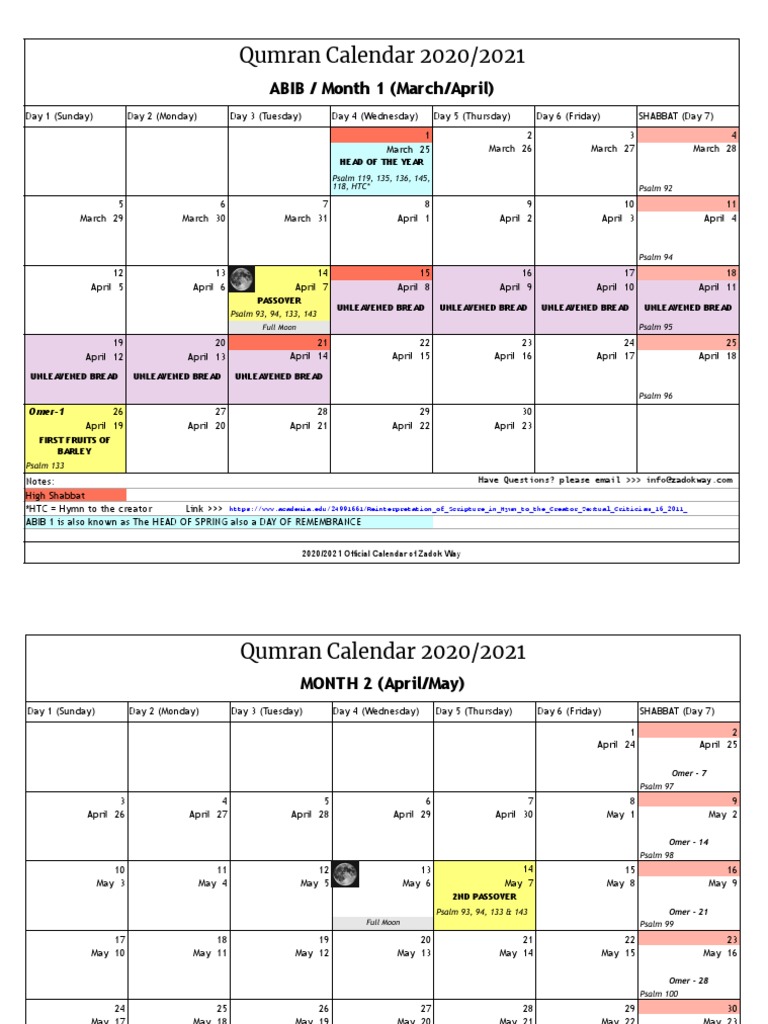 Zadok Way Official Calendar 2020 2021 V1 Pdf High Holy Days Hebrew Calendar