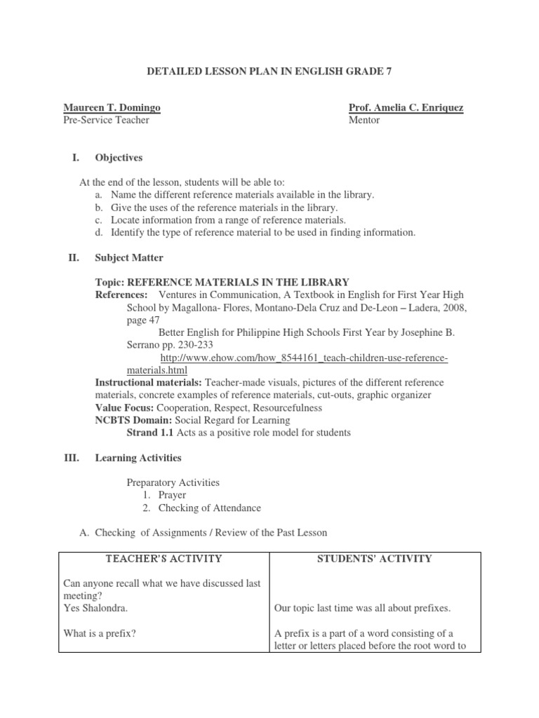 Detailed Lesson Plan In English For Kindergarten Lesson Plan For