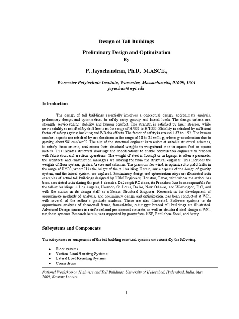 Tall Building Design and Optimization Guide | PDF | Truss | Beam ...