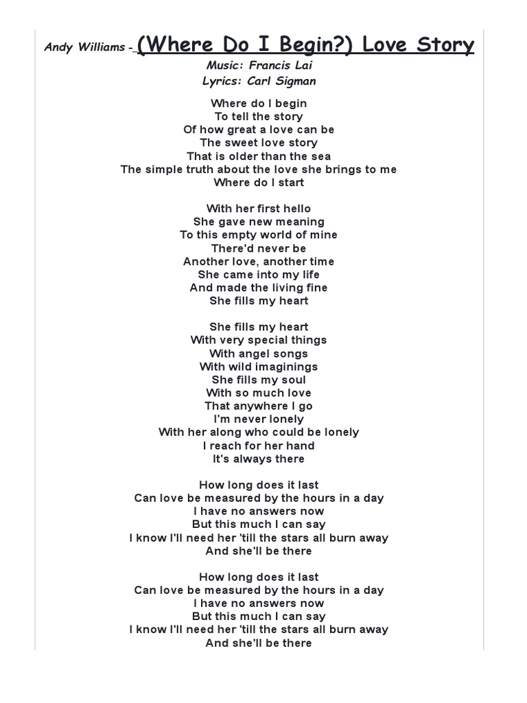 love story andy williams lyrics