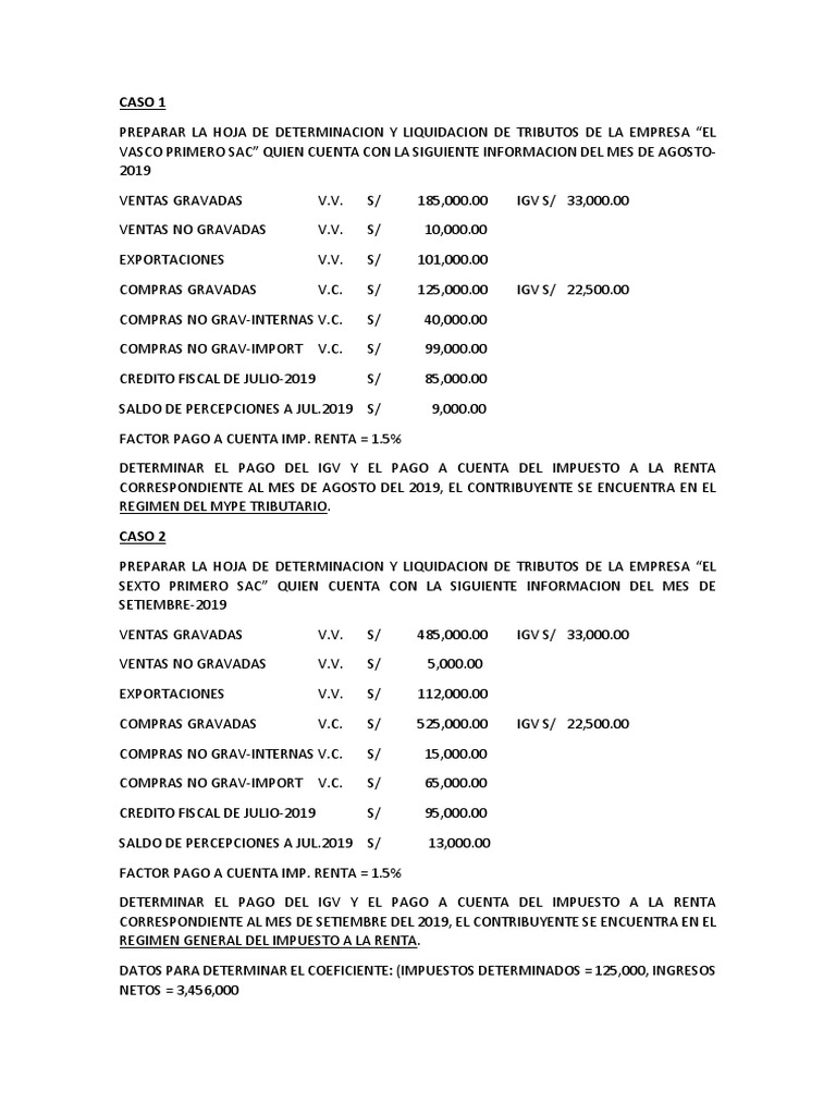 Caso Practico Igv y Renta Mensual PDT 621 y Declara Facil | PDF