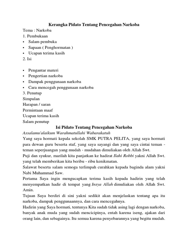 Kerangka Pidato Tentang Pencegahan Narkoba  PDF