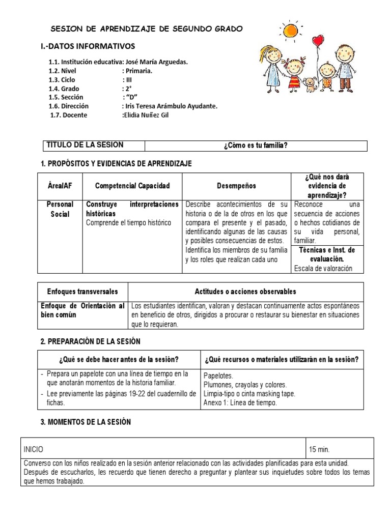 Sesión de Aprendizaje: Mi Familia 2° Grado | PDF | Aprendizaje ...