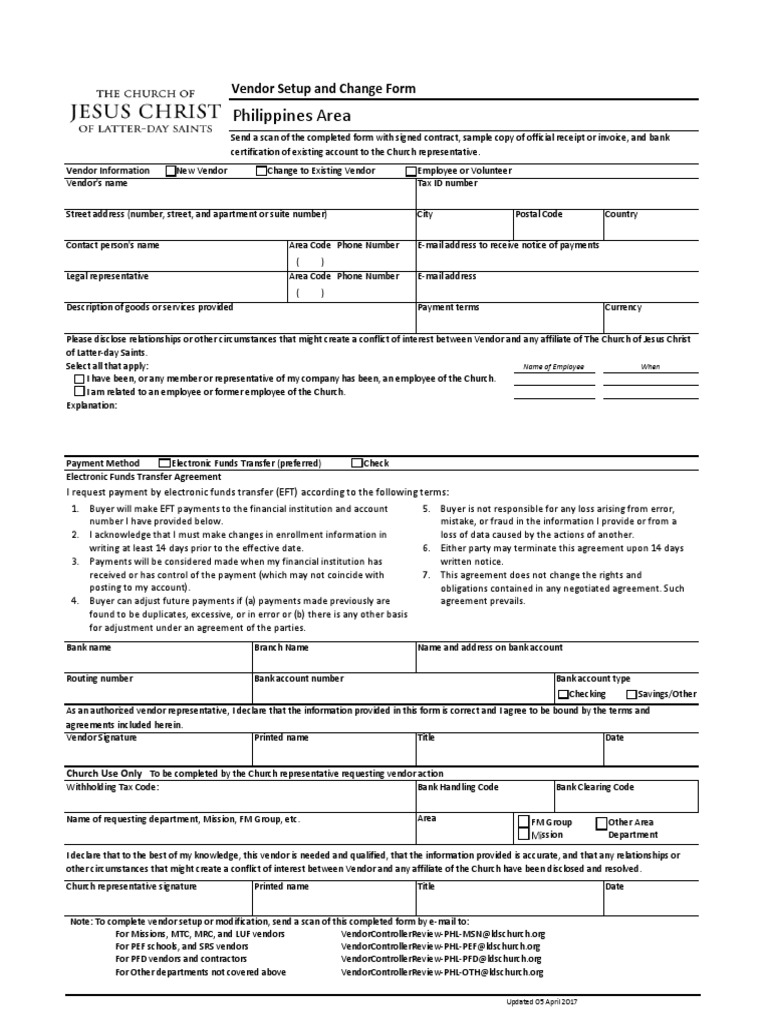 Vendor Setup and Change Form | PDF | Payments | Receipt