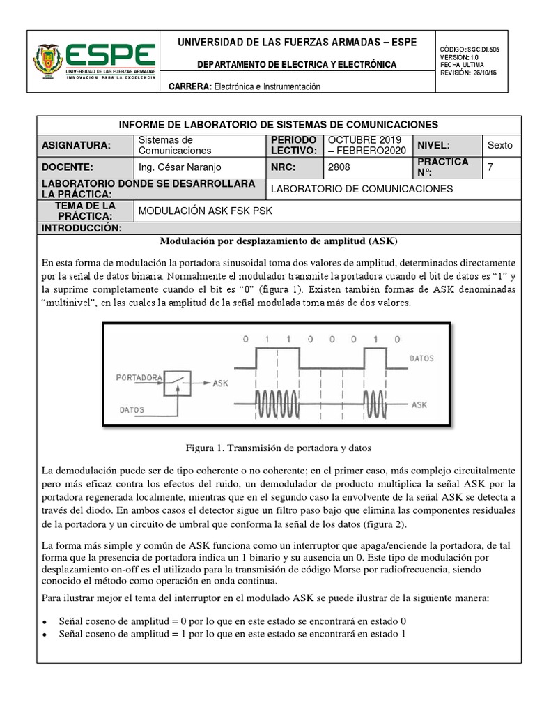 Infomre Ask FSK PSK | PDF | Modulación | Ingeniería en telecomunicaciones