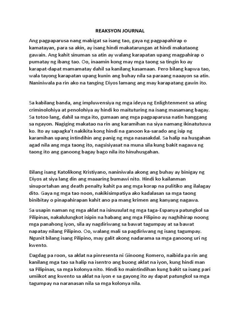 Reaksyon Journal | PDF