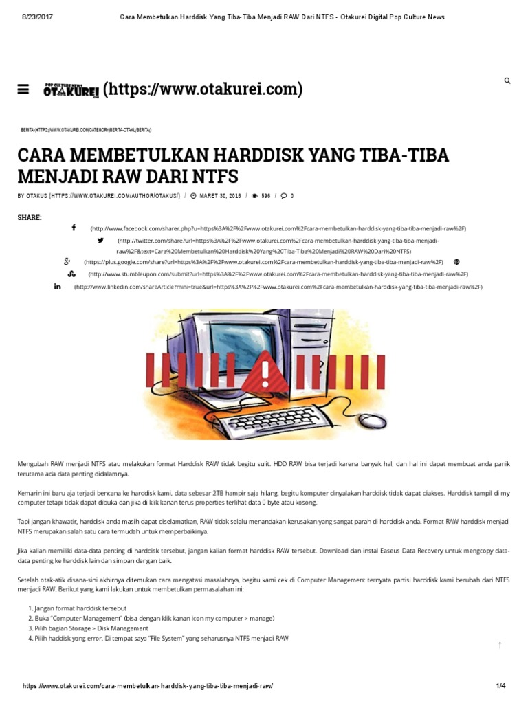 Atasi Harddisk RAW Menjadi NTFS | PDF