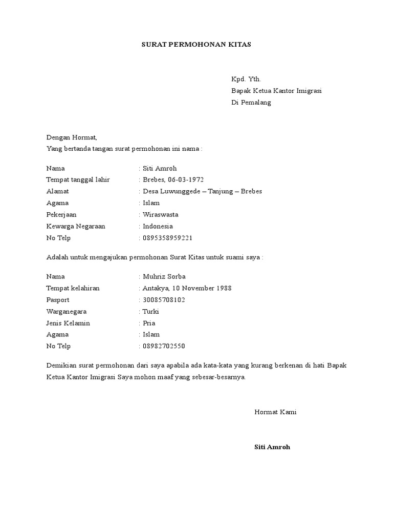 Surat Permohonan Kitas | PDF