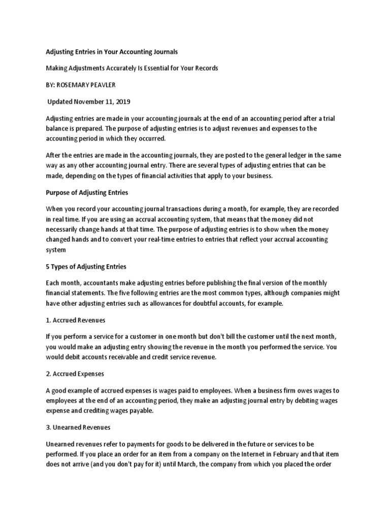 Adjusting Entries in Your Accounting Journals PDF Debits And