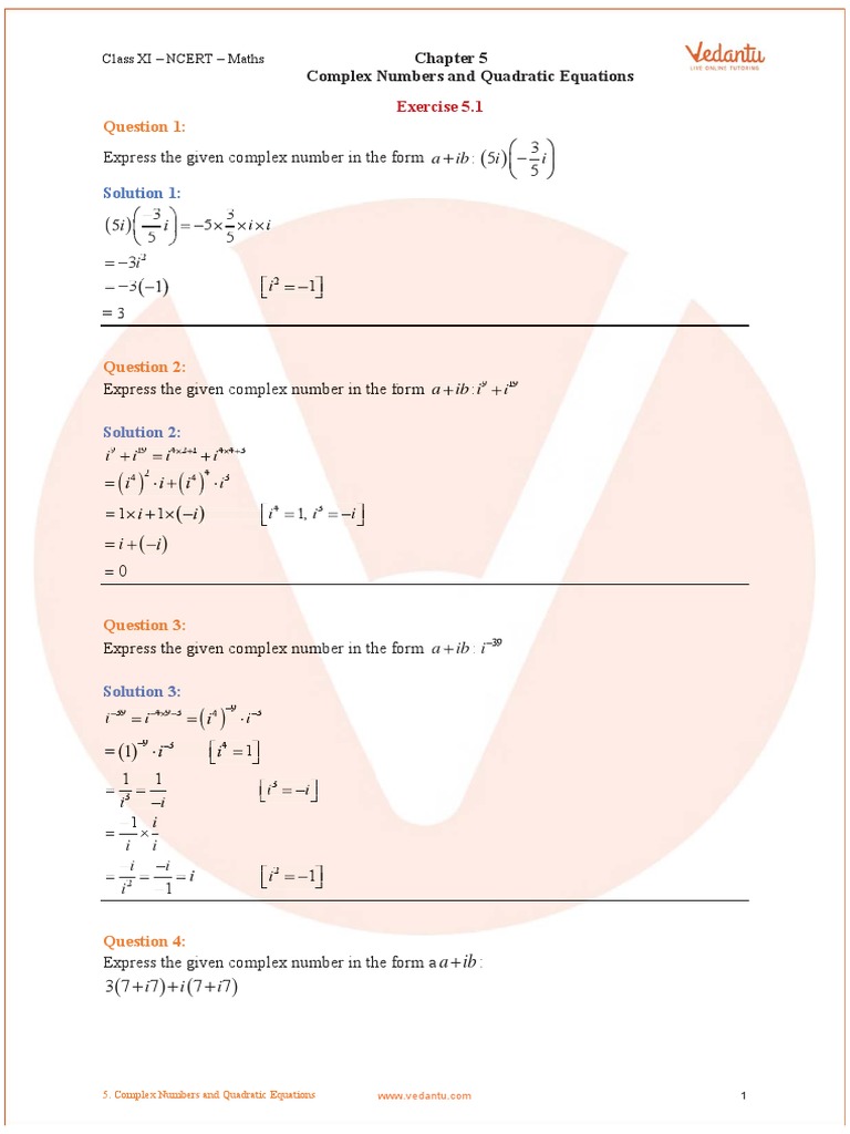 Chapter 5. Complex Numbers and Quadratic Equations | PDF | Quadratic ...