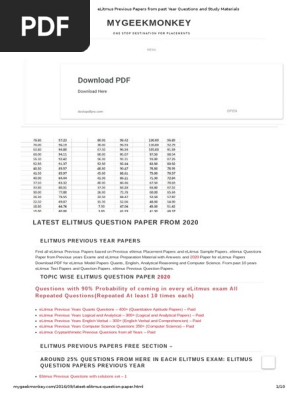 Elitmus Previous Papers From Past Year Questions and Study 