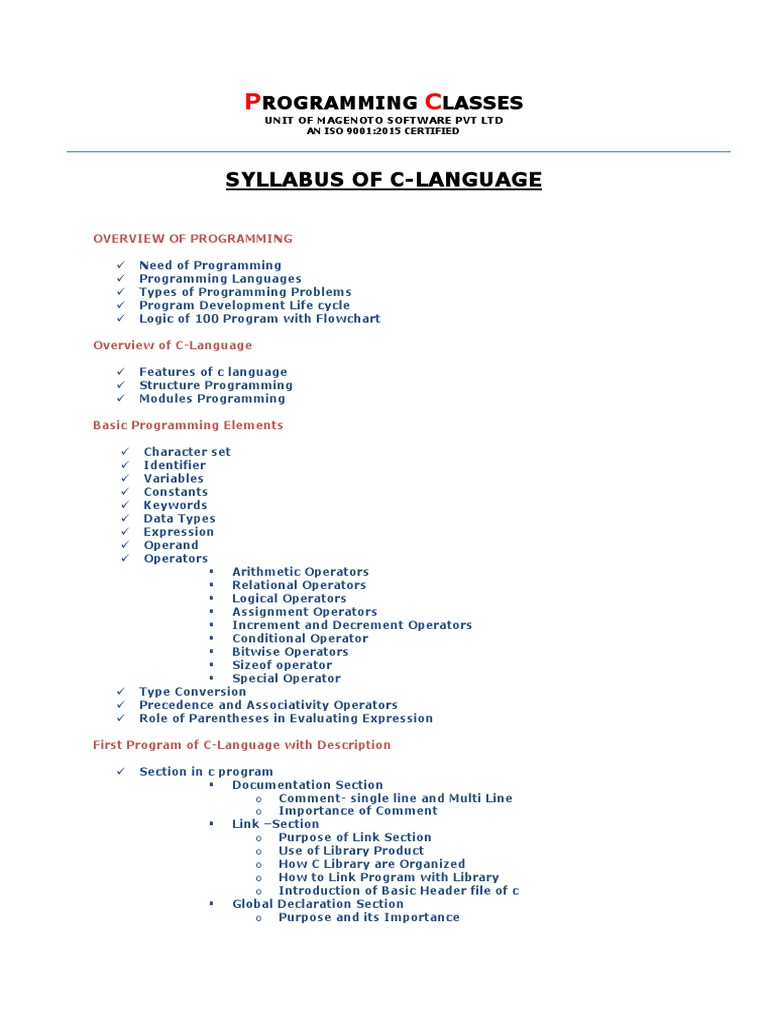 C Syllabus | PDF | Pointer (Computer Programming) | C (Programming ...