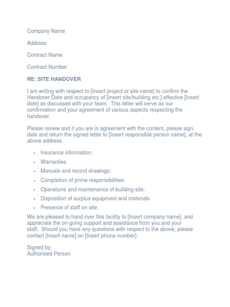 Site Handover Confirmation Letter | PDF