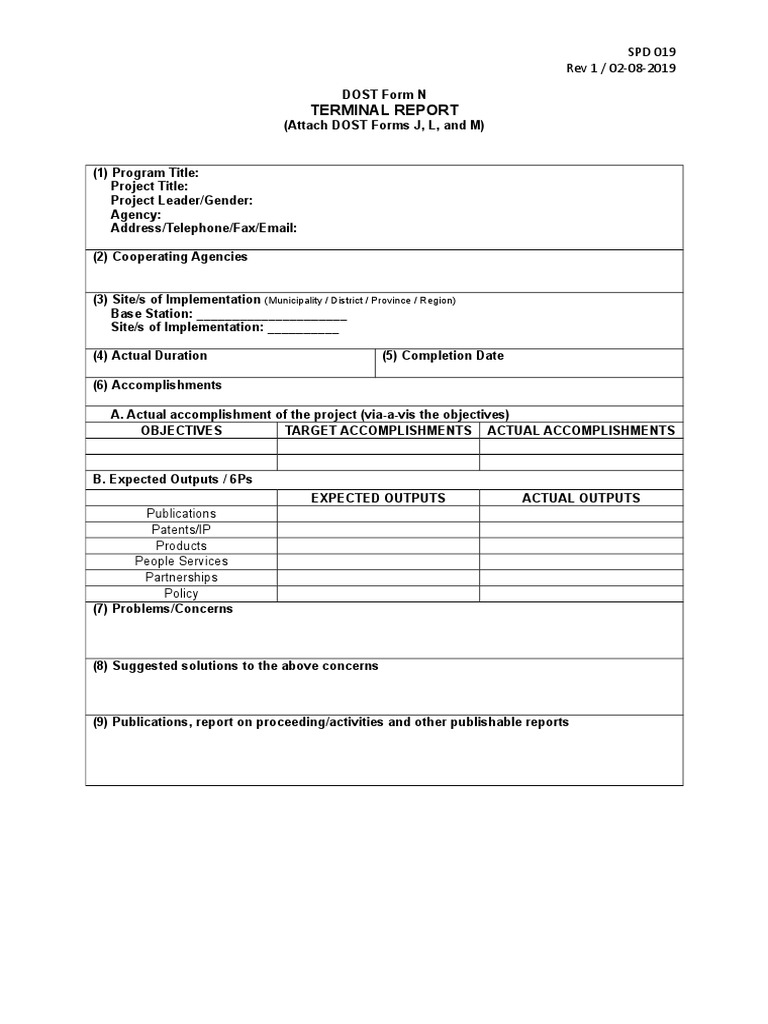DOST Form N: Terminal Report Guidelines | PDF | Intellectual Property