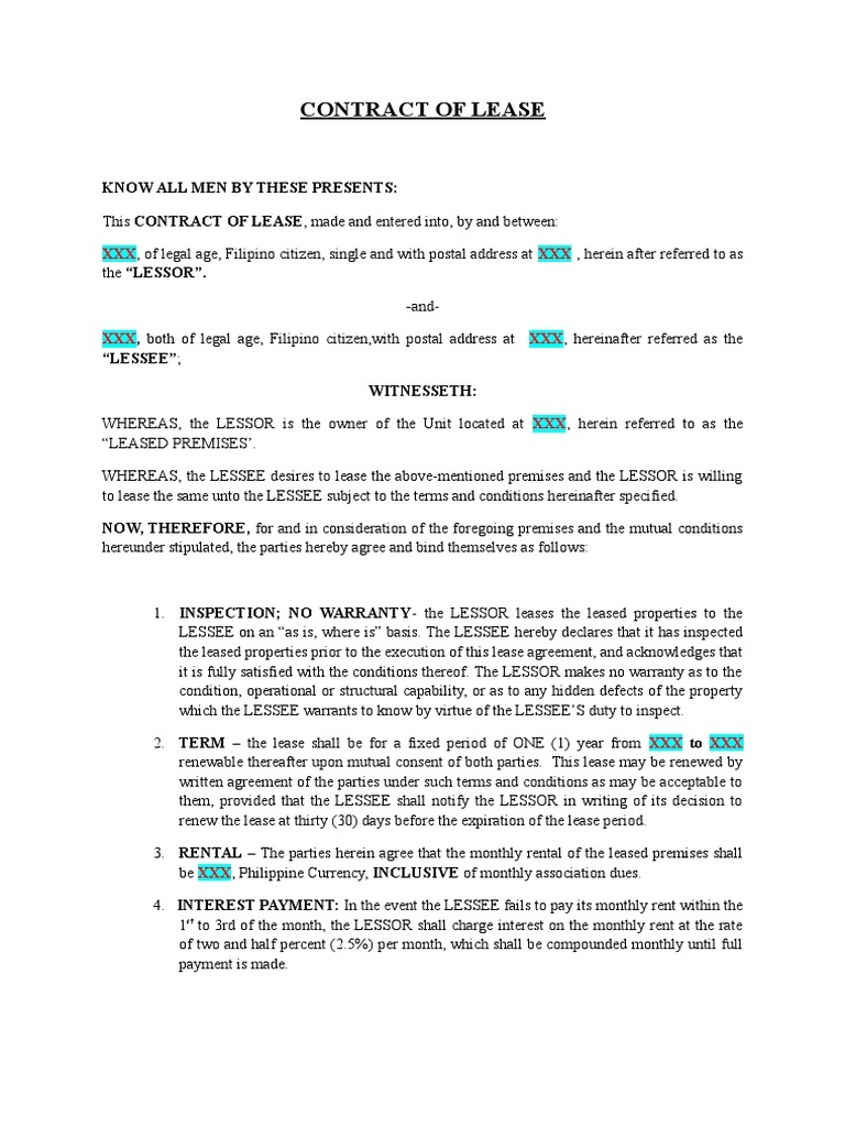Lease Agreement Contract Template | PDF | Lease | Renting