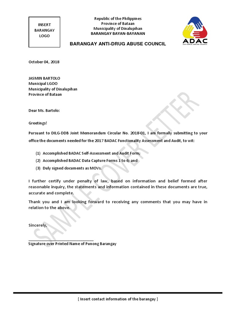 Badac Template Cover Letter Sample Pdf