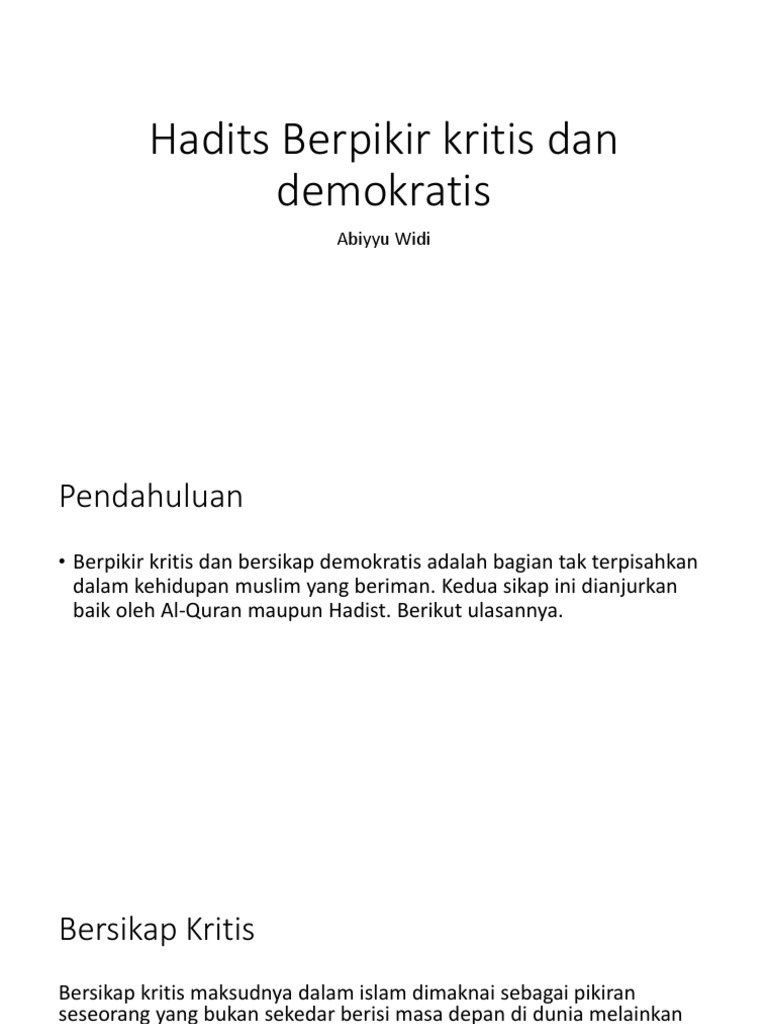 Hadits Berpikir Kritis Dan Demokratis Pdf