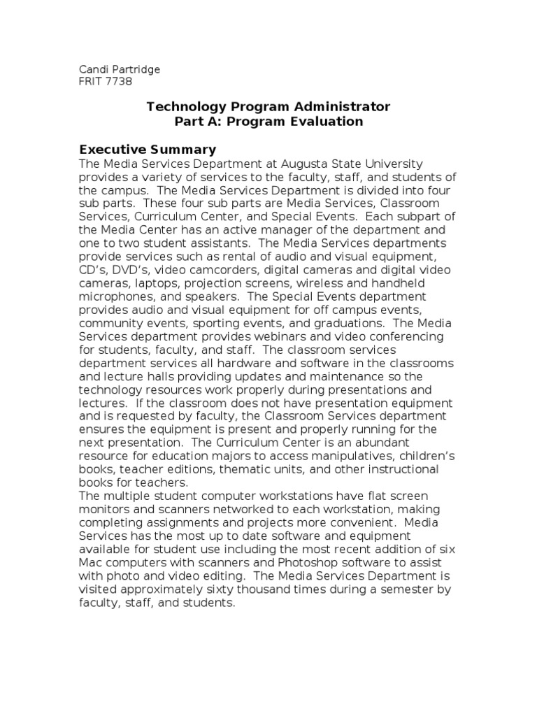 Technology Program Administrator Part A: Program Evaluation Executive ...