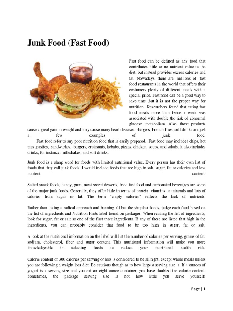essay on junk food 300 words