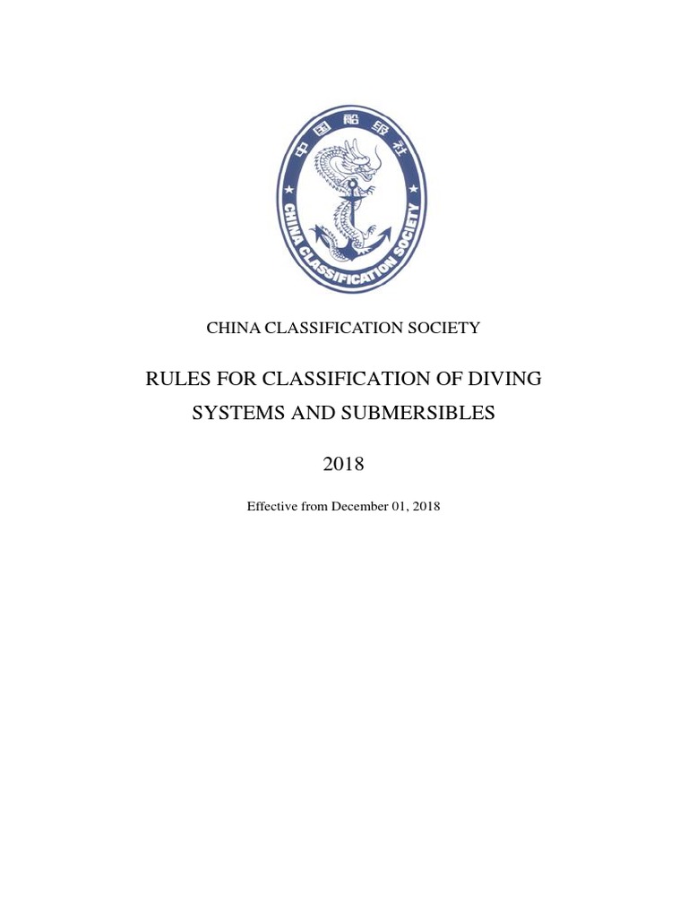 Rules For Classification of Diving Systems and Submersibles 2018 | PDF ...