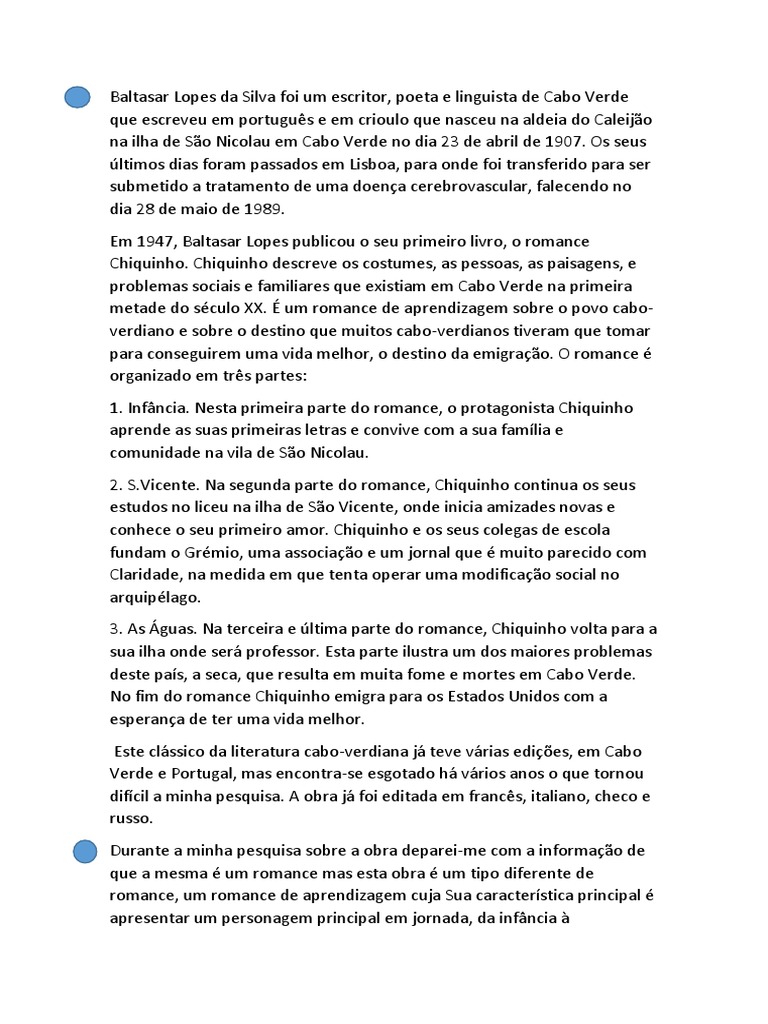 Chiquinho: Romance de Aprendizagem em Cabo Verde | PDF