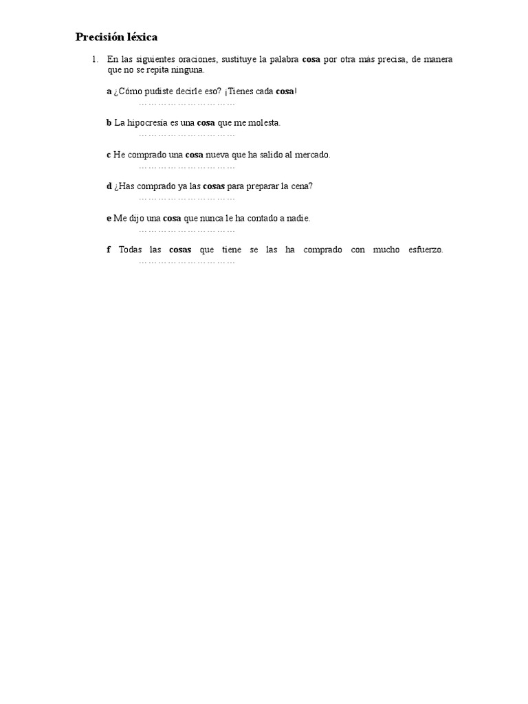 Ejercicios de precisión léxica | PDF | Artes del Lenguaje y Comunicación