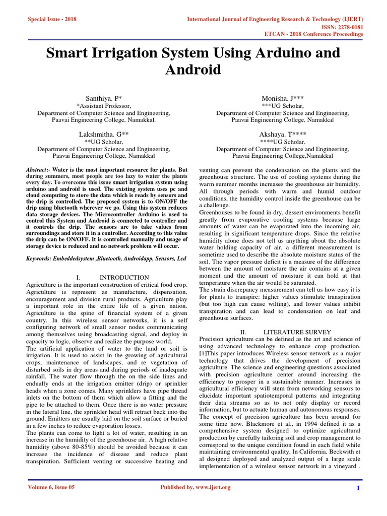 Smart Irrigation System Using Arduino and Android IJERTCONV6IS05011 ...