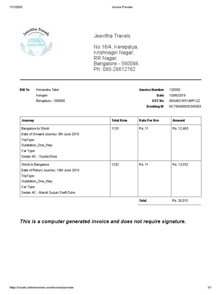 LTA Taxi Bill Format for Claims | PDF