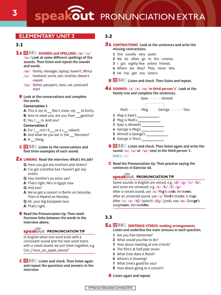 Speakout Pronunciation Extra Elementary Unit 3 | PDF | Philology ...