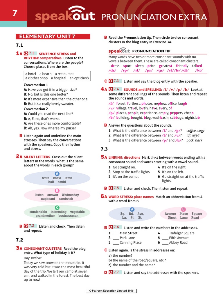 Speakout Pronunciation Extra Elementary Unit 7 | PDF | Stress ...