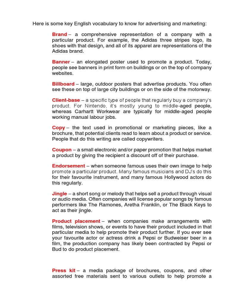 English Vocabulary For Advertising and Marketing | PDF | Advertising ...