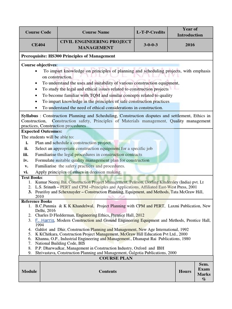 Civil Engineering Project Management Syllabus | PDF | Project ...