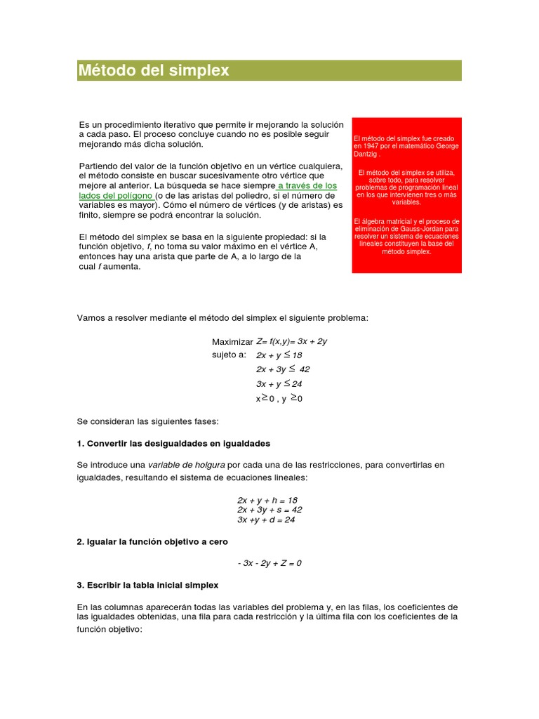 Método Del Simplex y Grafico | PDF | Programación lineal | Álgebra