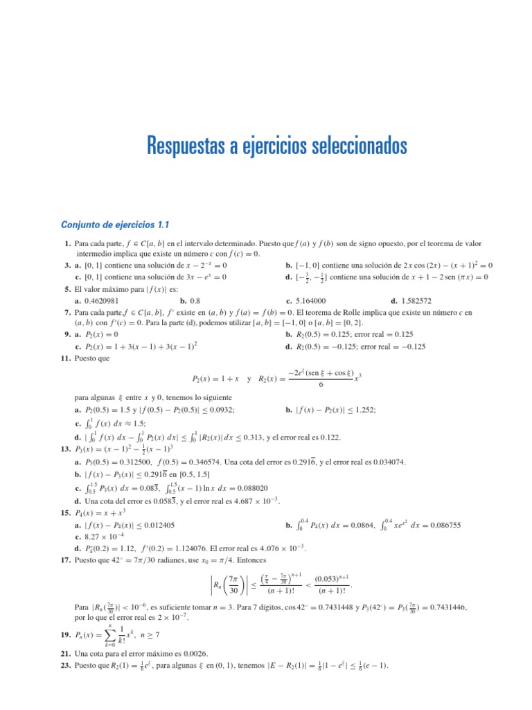 Solucionario Análisis Numérico 10ª Ed. | PDF | Intervalo (Matemáticas) |  Análisis matemático