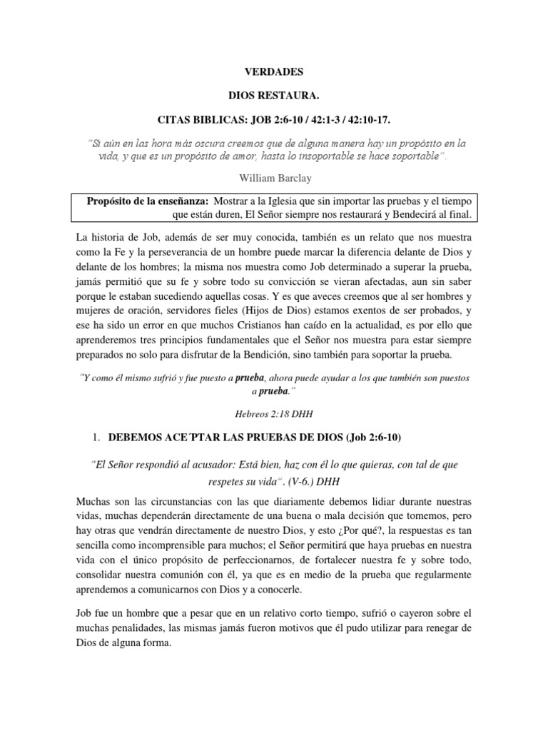 Dios Restaura: Lecciones de Job | PDF | Libro de trabajo | Fe