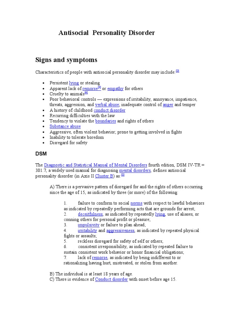 Antisocial Personality Disorder Antisocial Personality Disorder Psychopathy