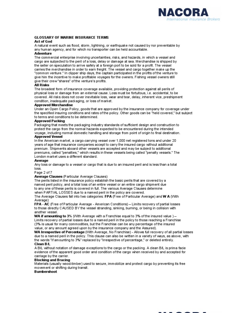 Marine Insurance Terms Glossary | PDF | Insurance | Cargo
